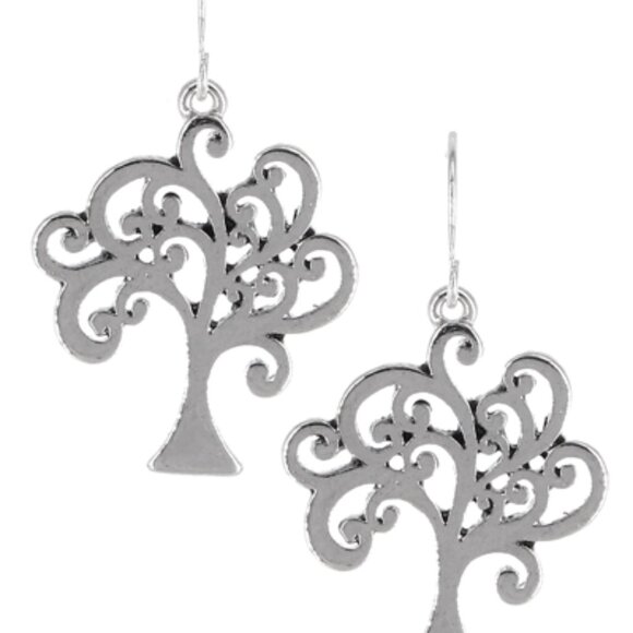 Silver Tree of Life Dangle Drop Earrings NWT Fish Hook Style Lightweight - Picture 1 of 3